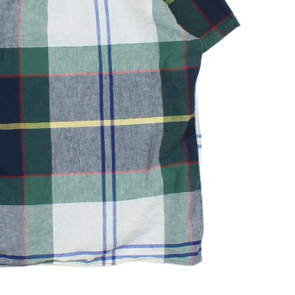 Mens Plaid Shirt Short Sleeve Cotton Linen