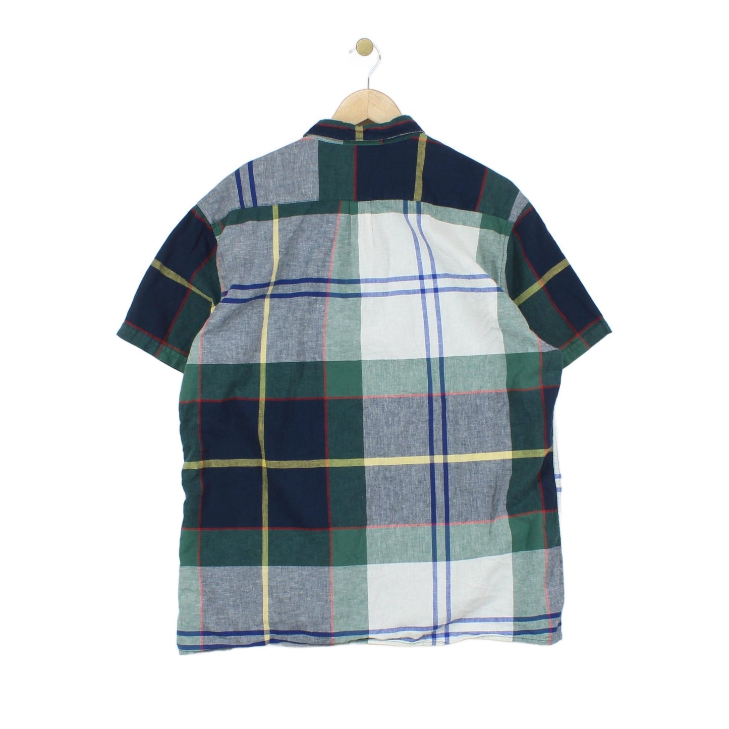 Mens Plaid Shirt Short Sleeve Cotton Linen