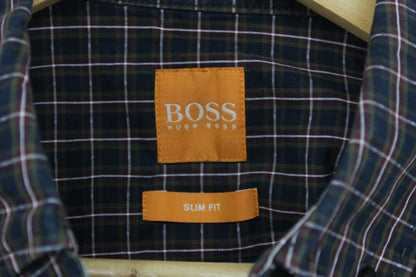 Mens Shirt Check Slim Fit Long Sleeve