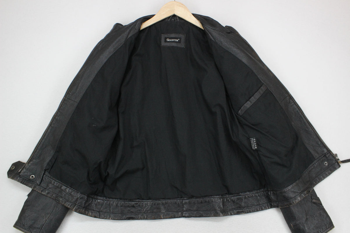 Mens Leather Jacket Biker Motorcycle Zipped