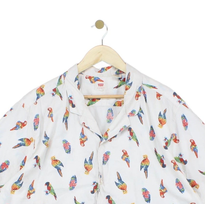 Mens Shirt Parrot Short Sleeve Casual Tropical