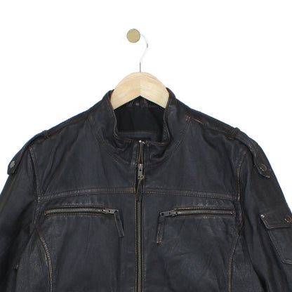 Mens Leather Jacket Biker Motorcycle Zipped