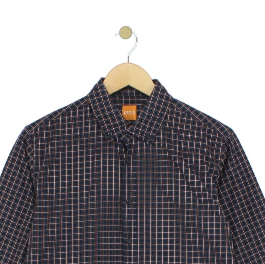 Mens Shirt Check Slim Fit Long Sleeve