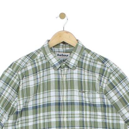 Mens Plaid Shirt Short Sleeve Check Cotton Linen