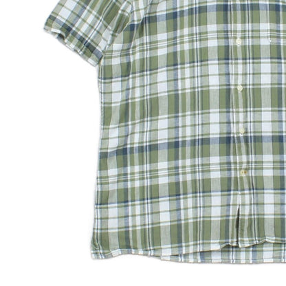 Mens Plaid Shirt Short Sleeve Check Cotton Linen