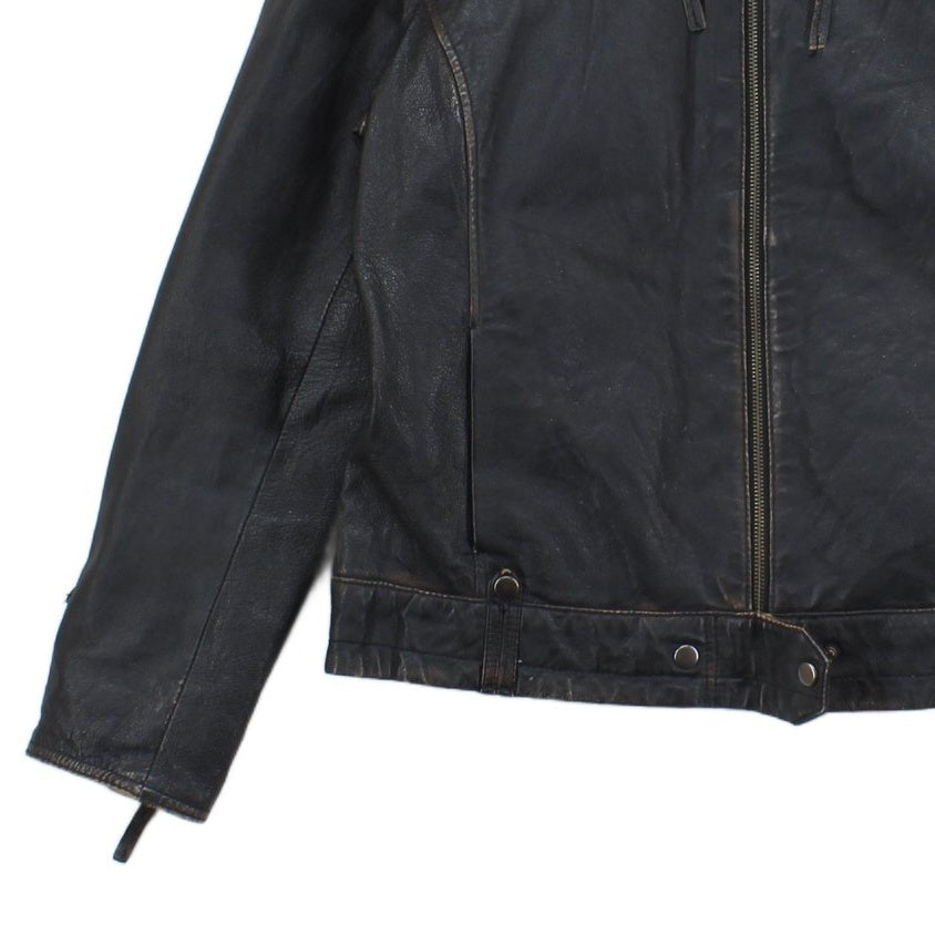 Mens Leather Jacket Biker Motorcycle Zipped