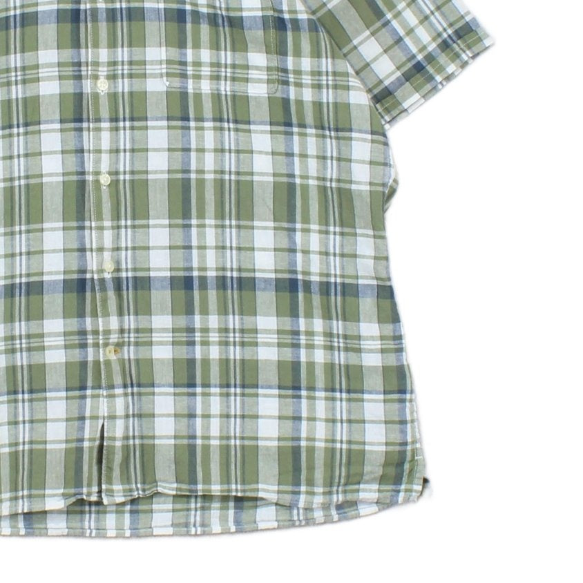 Mens Plaid Shirt Short Sleeve Check Cotton Linen