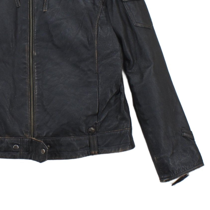 Mens Leather Jacket Biker Motorcycle Zipped