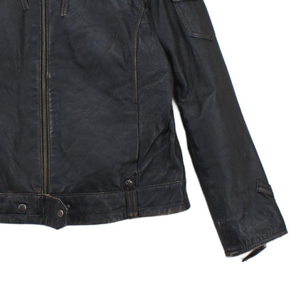 Mens Leather Jacket Biker Motorcycle Zipped