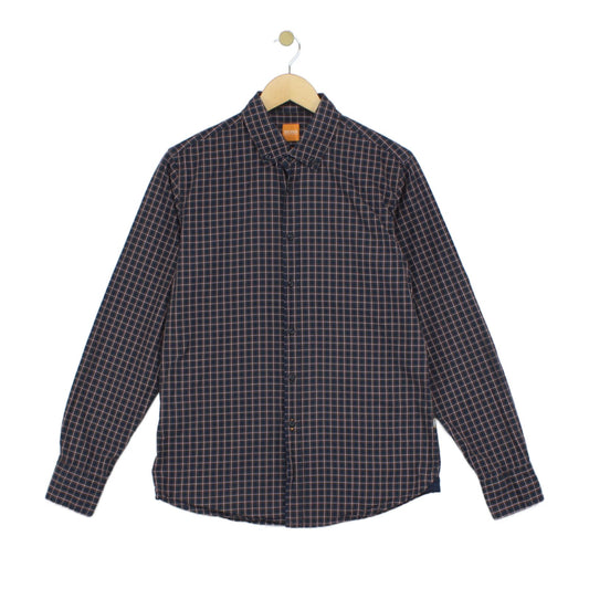 Mens Shirt Check Slim Fit Long Sleeve