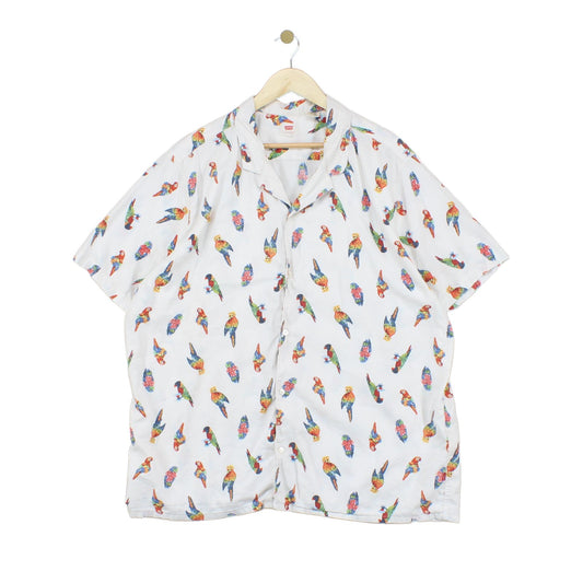 Mens Shirt Parrot Short Sleeve Casual Tropical