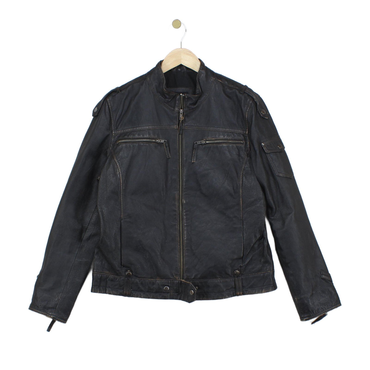 Mens Leather Jacket Biker Motorcycle Zipped