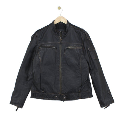 Mens Leather Jacket Biker Motorcycle Zipped