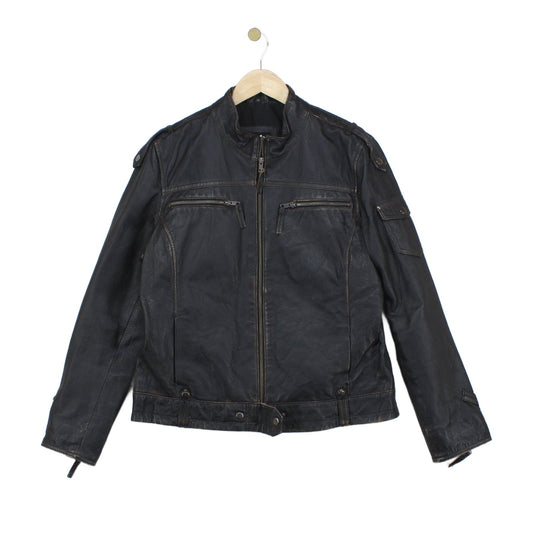 Mens Leather Jacket Biker Motorcycle Zipped