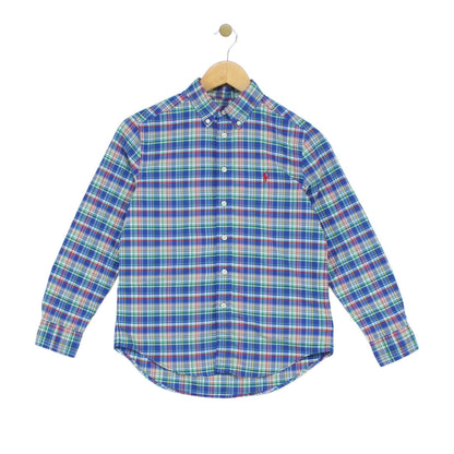 Boys Plaid Shirt Button Up Performance