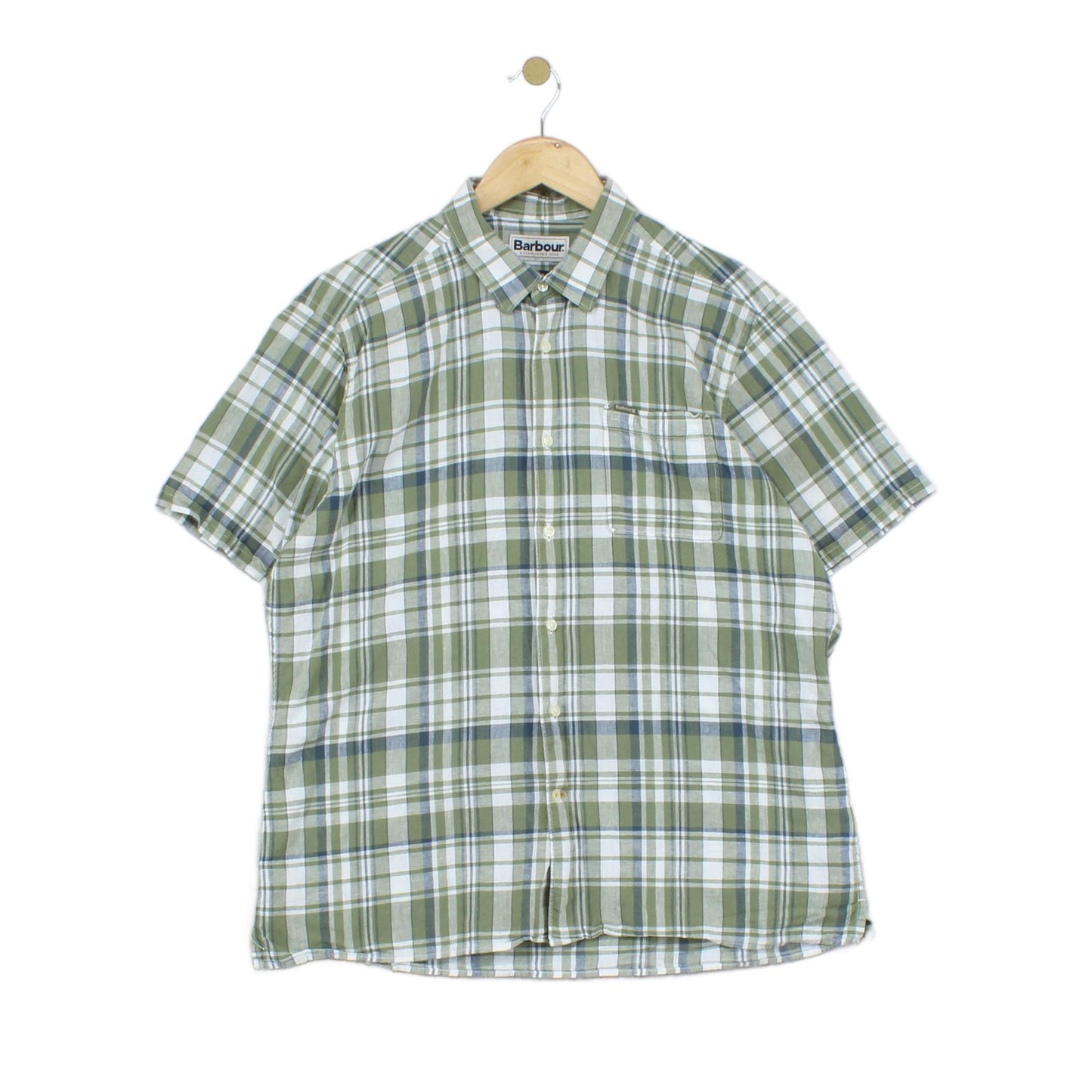 Mens Plaid Shirt Short Sleeve Check Cotton Linen