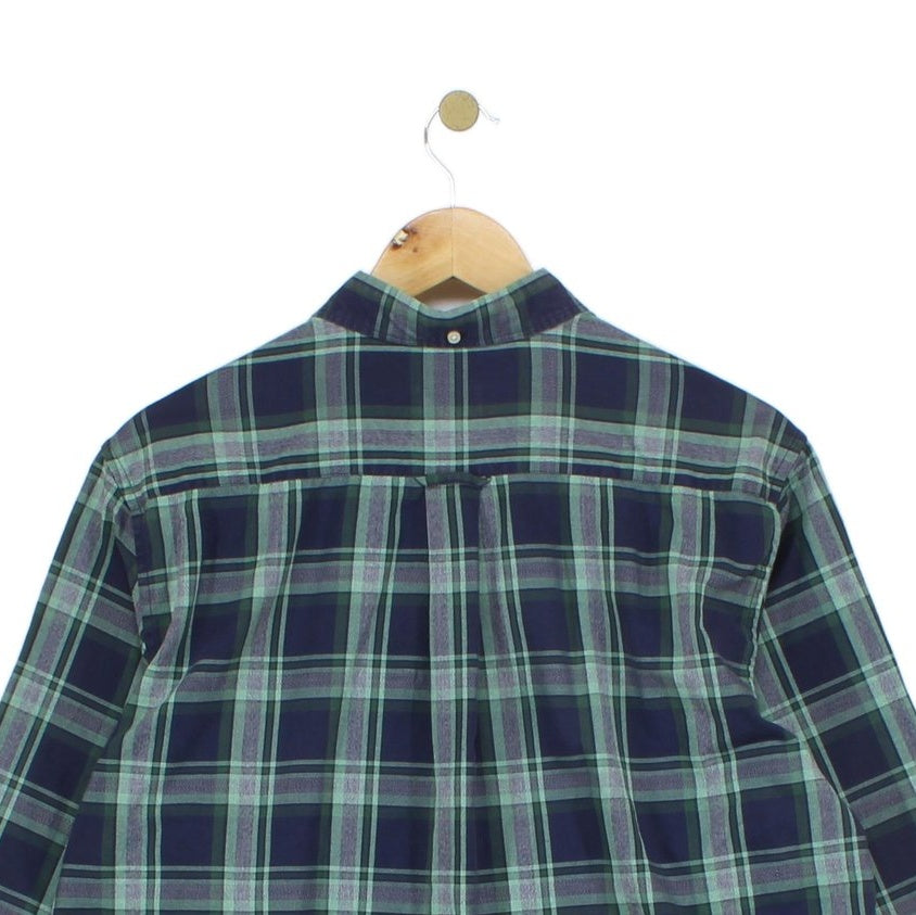 Mens Oxford Plaid Shirt Long Sleeve Button Up
