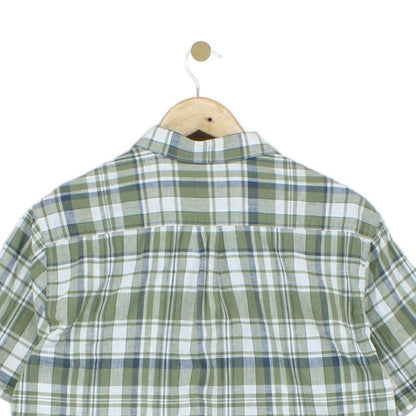 Mens Plaid Shirt Short Sleeve Check Cotton Linen