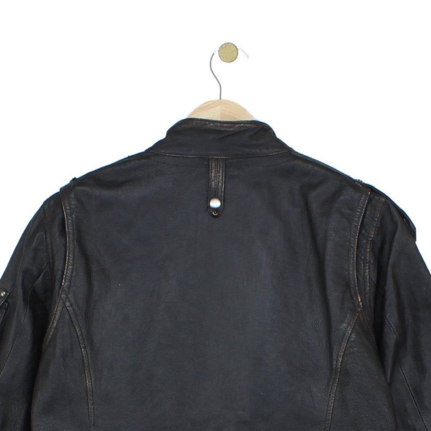 Mens Leather Jacket Biker Motorcycle Zipped