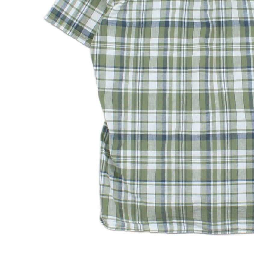 Mens Plaid Shirt Short Sleeve Check Cotton Linen