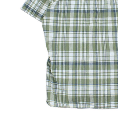 Mens Plaid Shirt Short Sleeve Check Cotton Linen