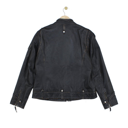 Mens Leather Jacket Biker Motorcycle Zipped