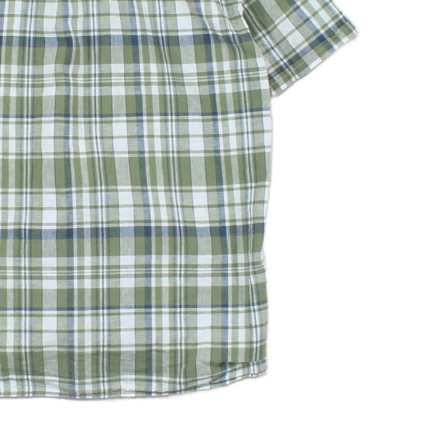 Mens Plaid Shirt Short Sleeve Check Cotton Linen