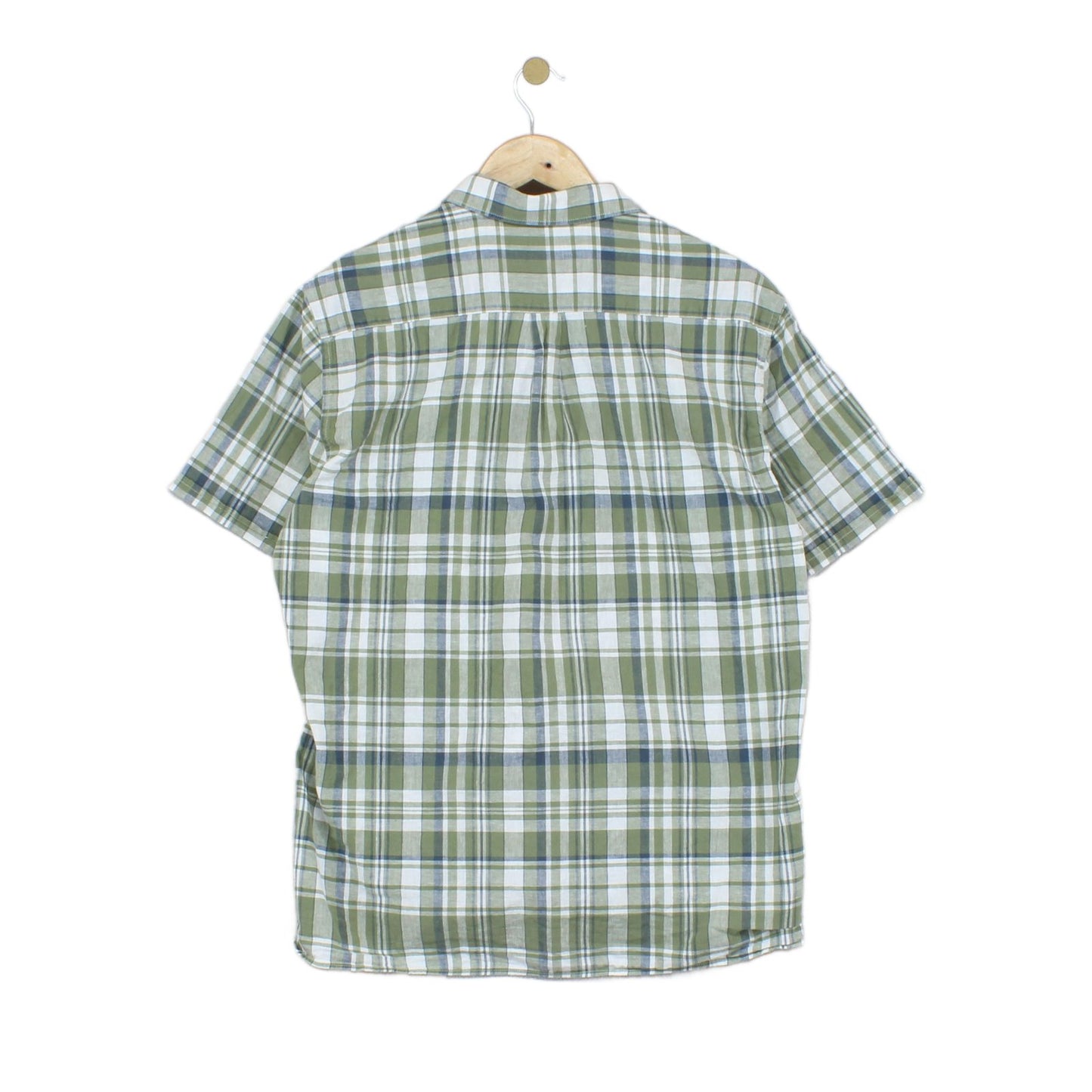 Mens Plaid Shirt Short Sleeve Check Cotton Linen