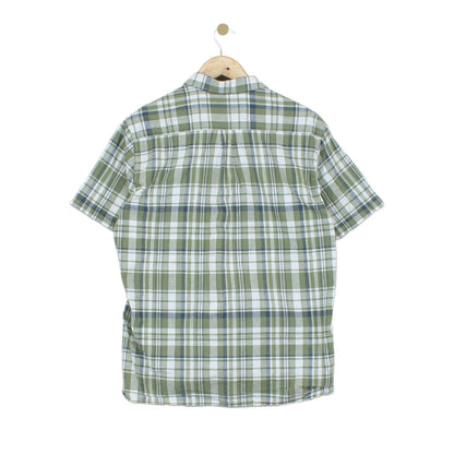 Mens Plaid Shirt Short Sleeve Check Cotton Linen