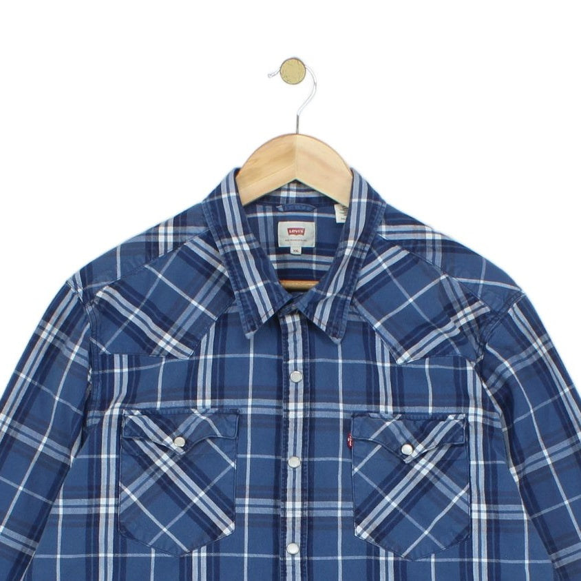Mens Plaid Shirt Snap Long Sleeve Western