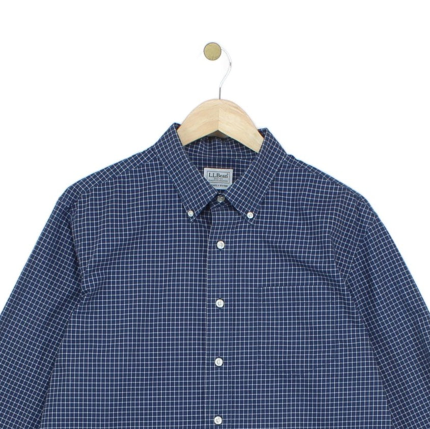 Mens Check Shirt Button Down Slightly Fitted Cotton