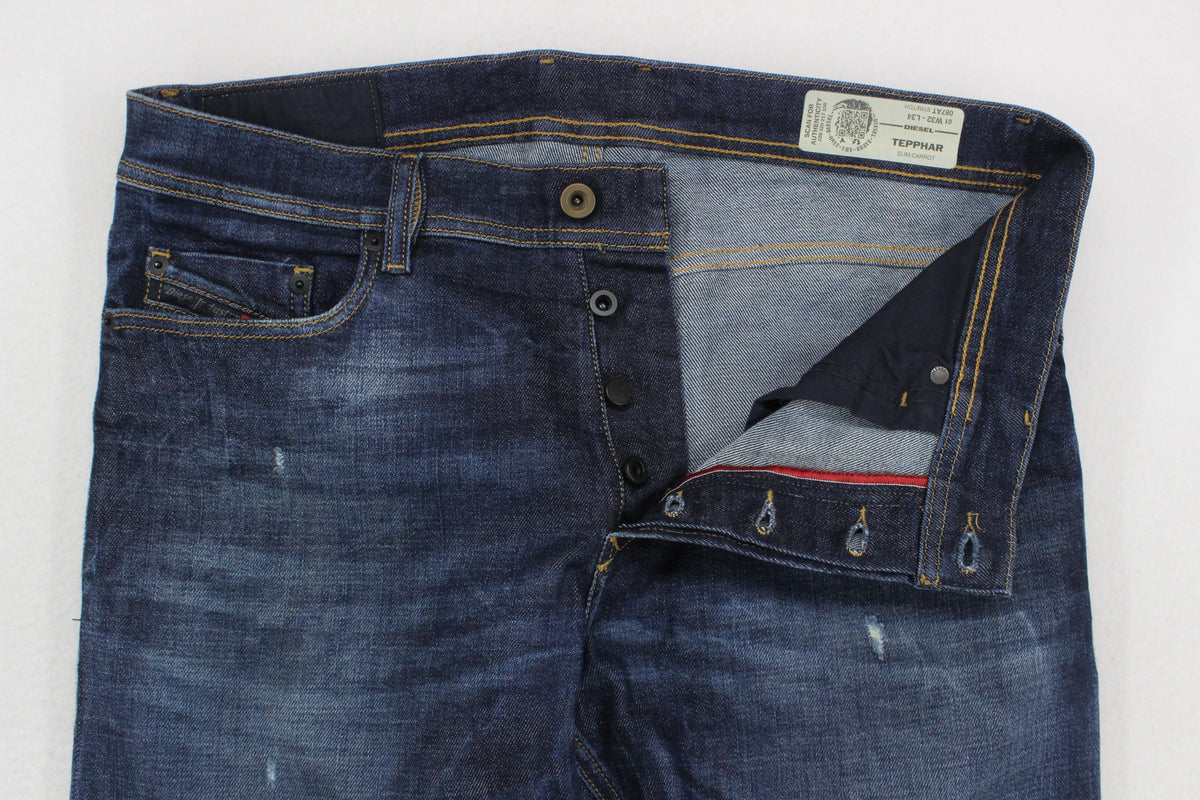 Mens Tepphar Jeans Carrot Fit Button Fly Slim