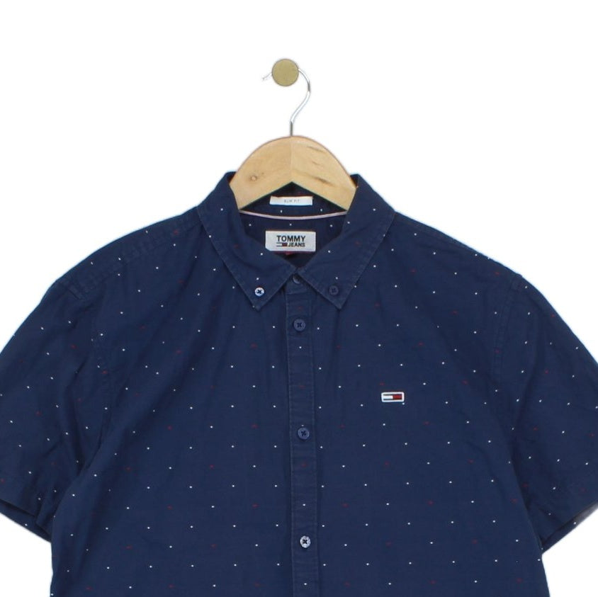 Mens Polka Dot Shirt Short Sleeve Slim Button Up