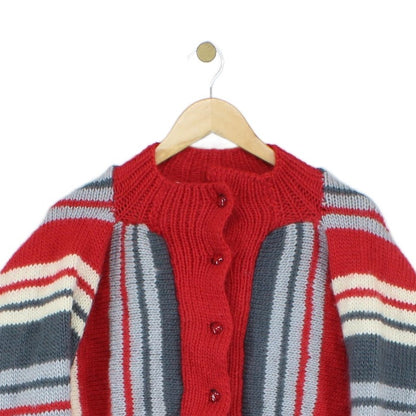 Womens Cardigan Striped Ribbed Knit Button Wool