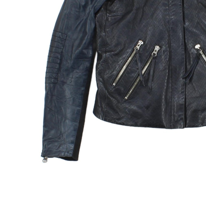Womens Leather Jacket Biker Zip