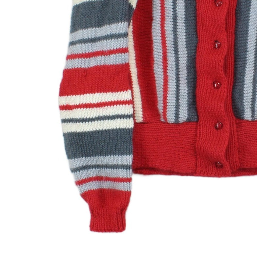 Womens Cardigan Striped Ribbed Knit Button Wool