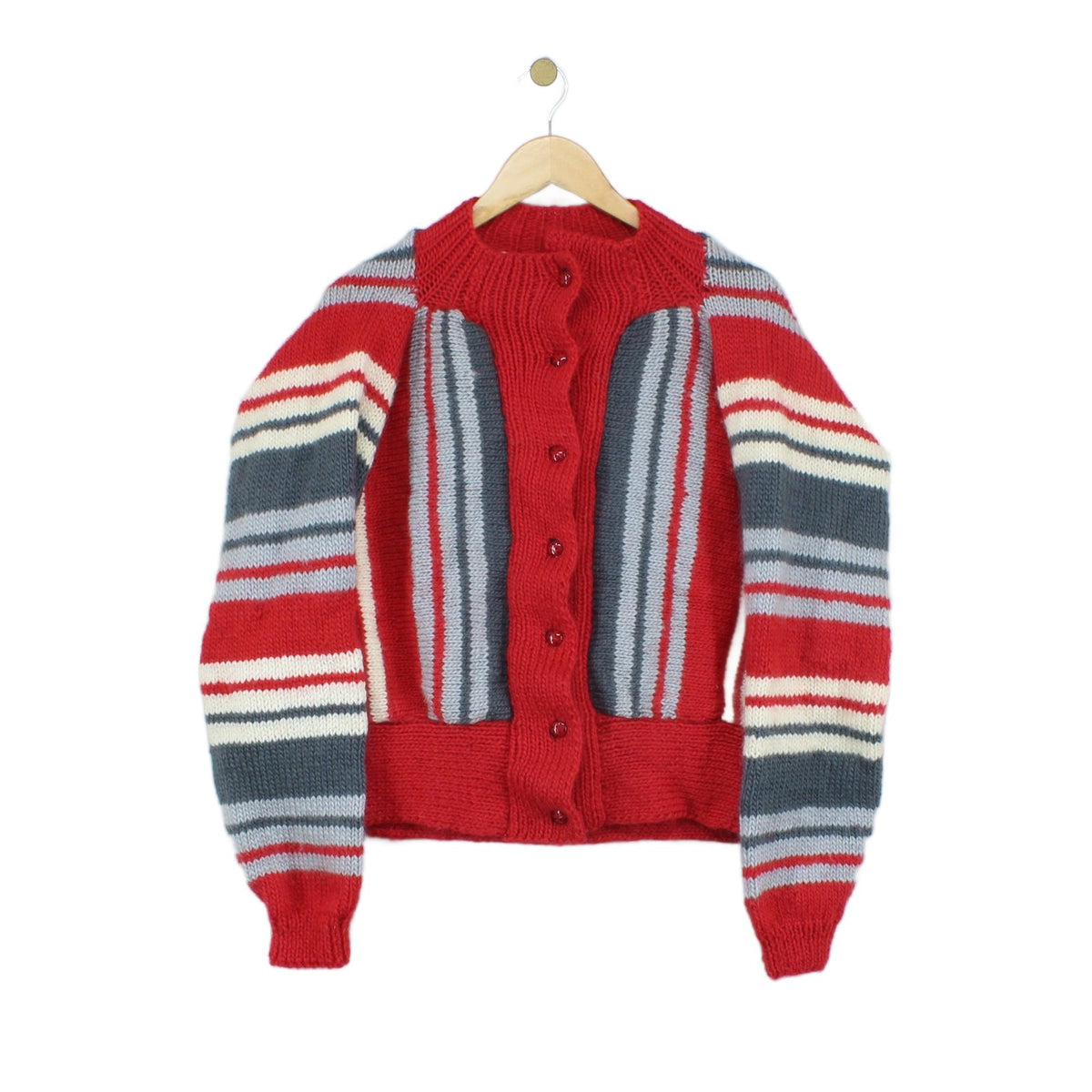 Womens Cardigan Striped Ribbed Knit Button Wool