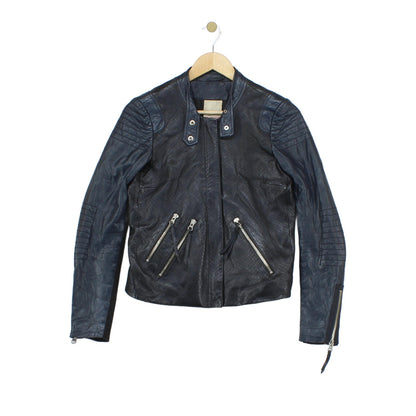 Womens Leather Jacket Biker Zip