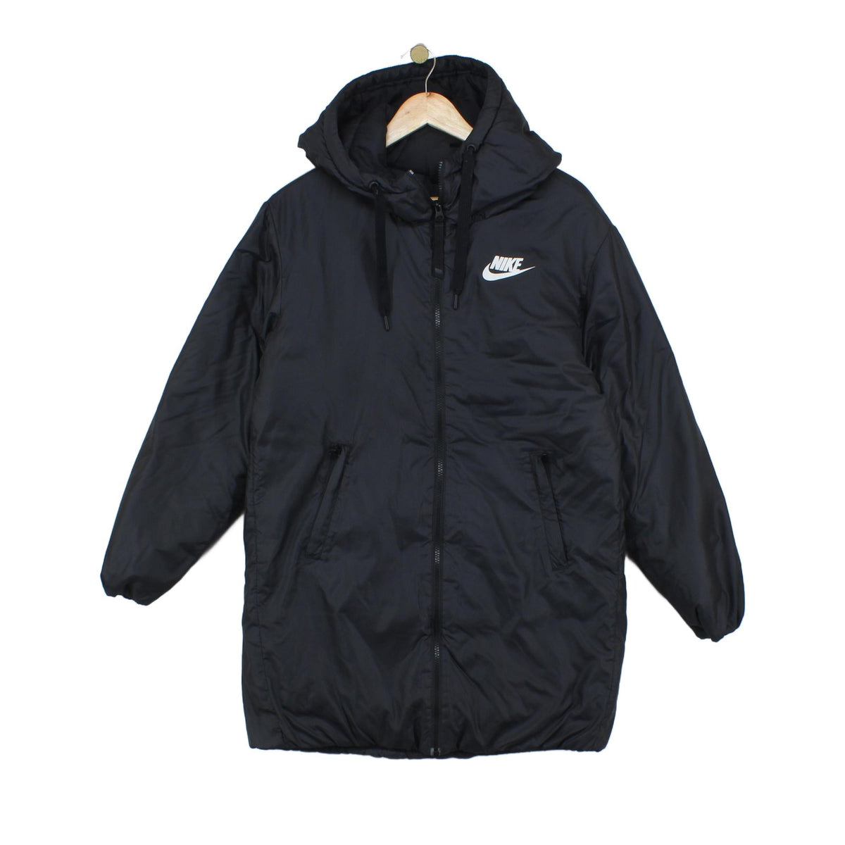 Womens Quilted Coat Hooded Full Zip Logo Winter