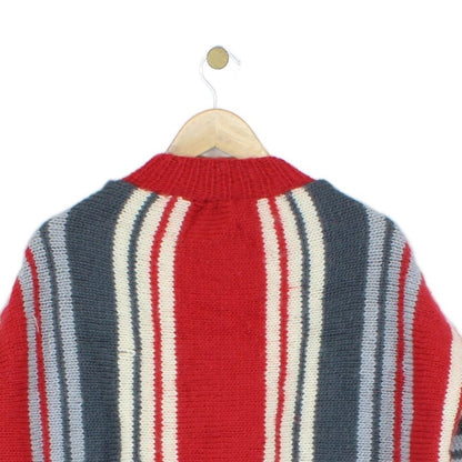 Womens Cardigan Striped Ribbed Knit Button Wool