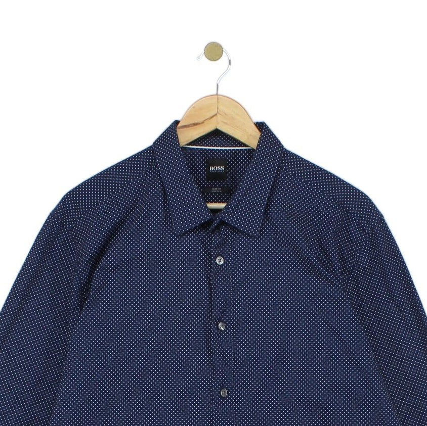 Mens Polka Dot Shirt Stretch Slim Fit Button Up