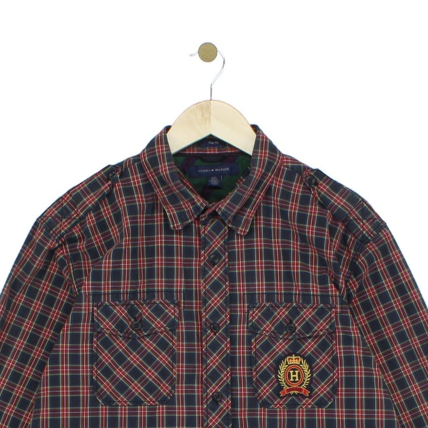 Mens Plaid Shirt Long Sleeve Trim Fit Cotton