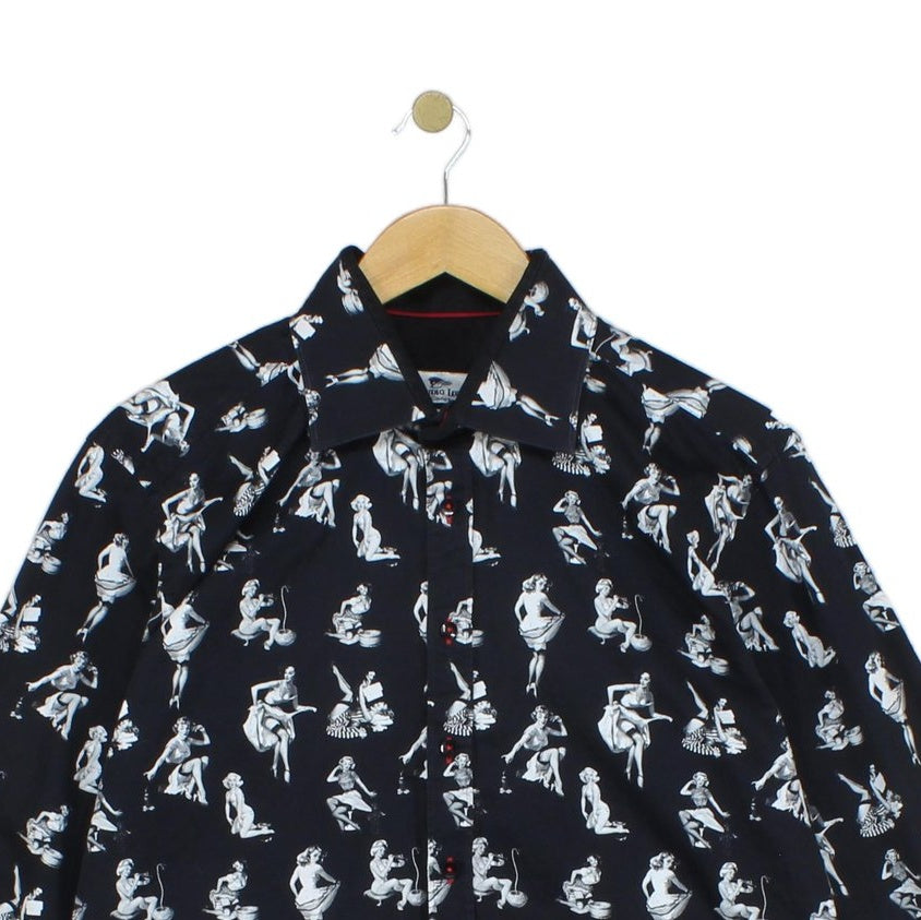 Mens Pinup Girls Shirt Printed Long Sleeve