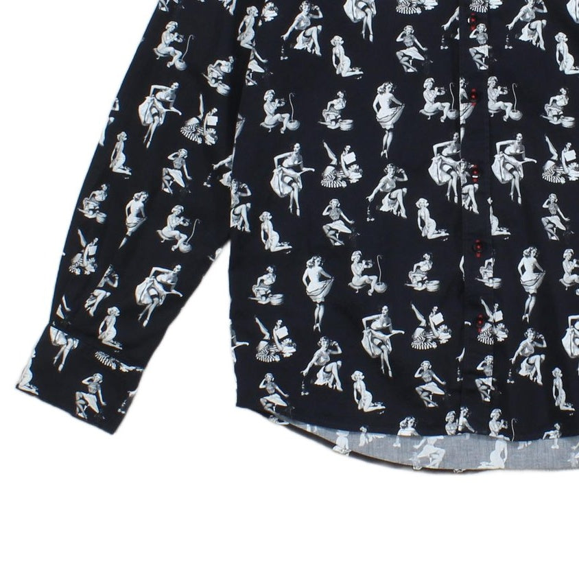 Mens Pinup Girls Shirt Printed Long Sleeve