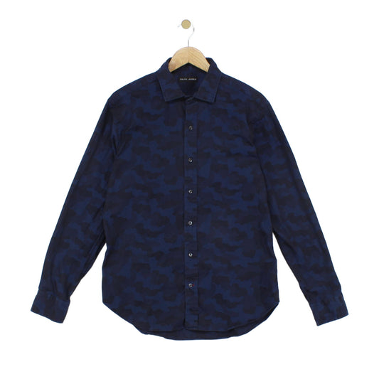 Mens Camo Shirt Long Sleeve Button Up Black Label