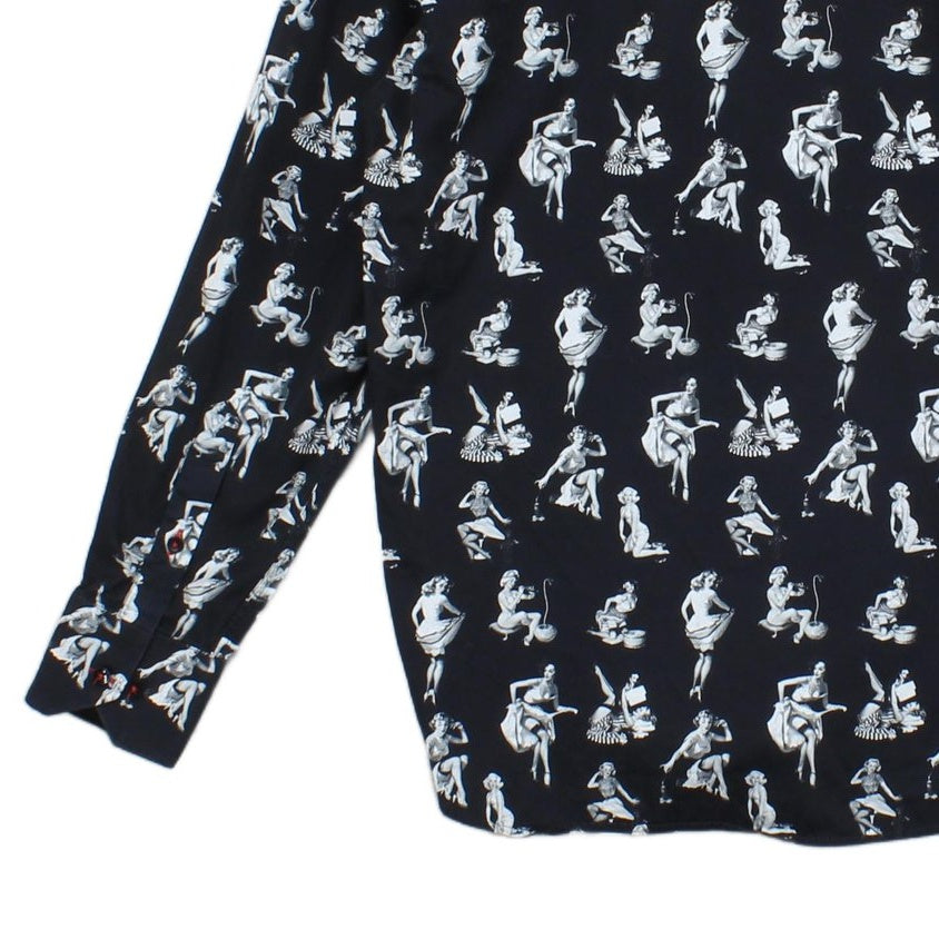 Mens Pinup Girls Shirt Printed Long Sleeve