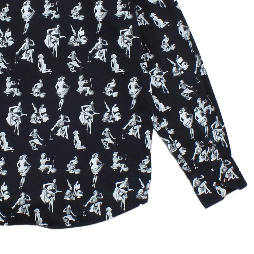Mens Pinup Girls Shirt Printed Long Sleeve
