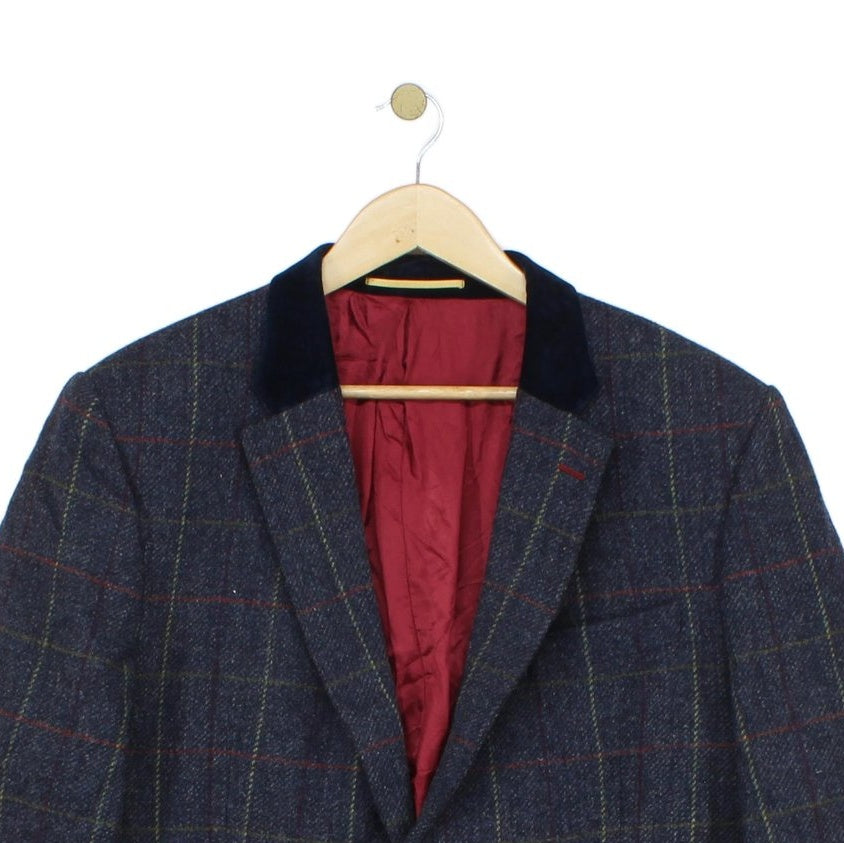 Mens Wool Blazer Plaid Suit Formal