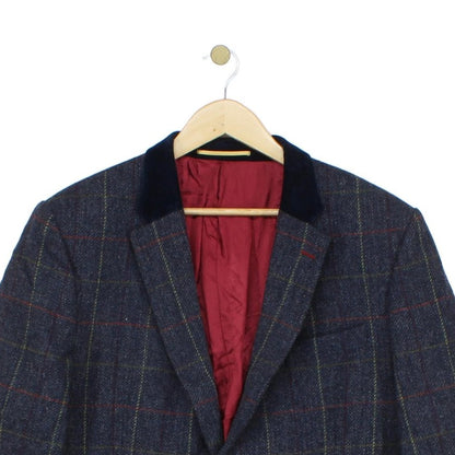 Mens Wool Blazer Plaid Suit Formal