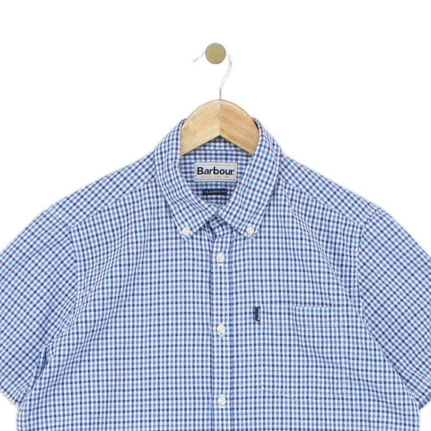 Mens Check Shirt Short Sleeve Tailored